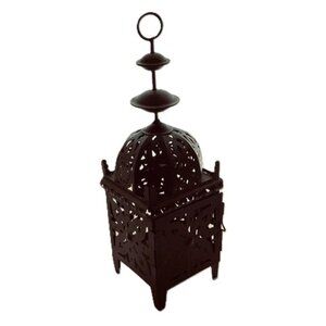 Moroccan Inspired Candle Holder Lantern Black Bronzed Metal Wire Hanging 12 inch